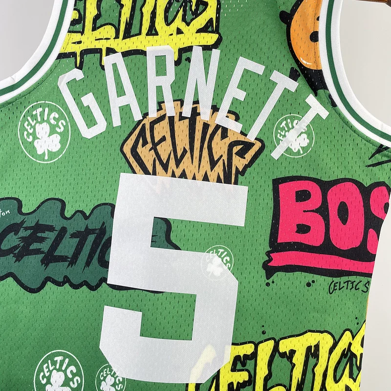 2007 2008 Season MN Hot Print Retro NBA Boston Celtics Basketball Jersey Graffiti #5 GARNETT