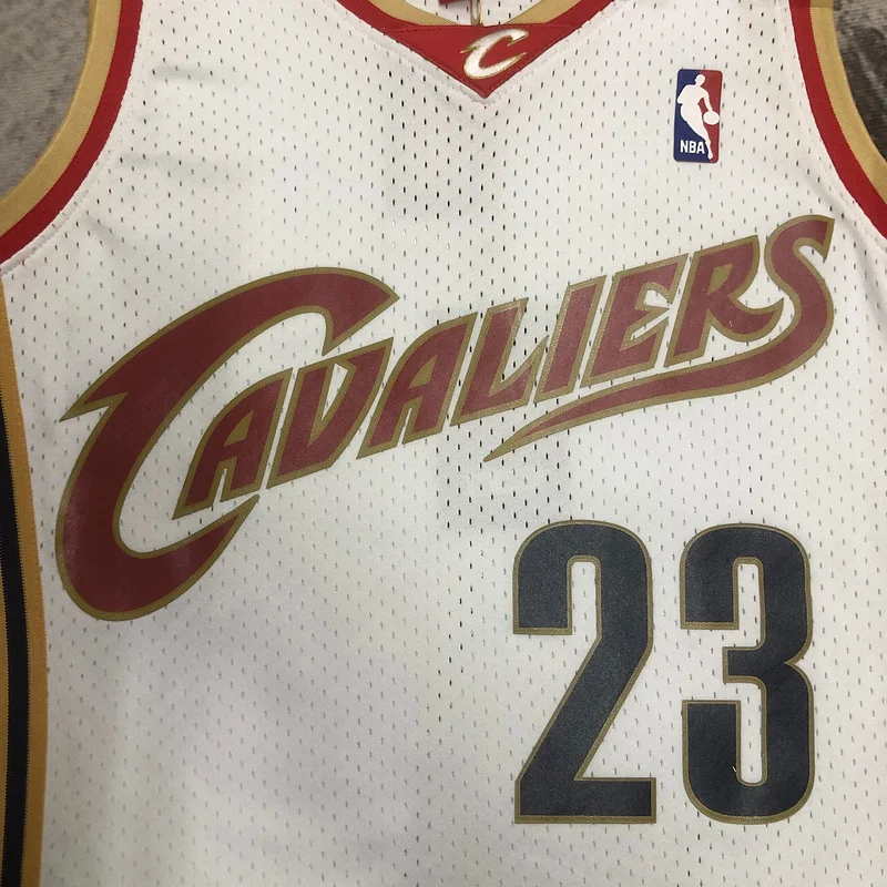 03/04 Mitchell Ness Hot Print Retro Cleveland Cavaliers Basketball Jersey White #23 JAMES