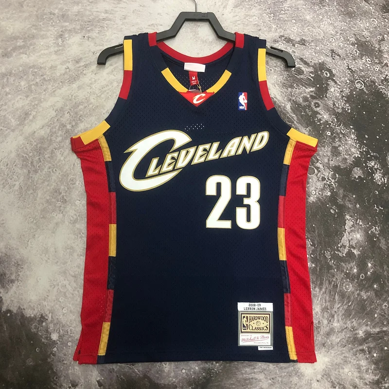 08/09 Mitchell Ness Hot Print Retro Cleveland Cavaliers Basketball Jersey  Blue #23 JAMES