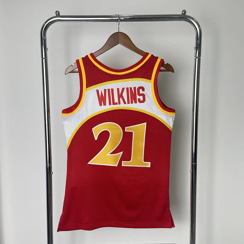 1985 1986 Season Mitchell Ness Hot print retro SW NBA Atlanta Hawks Basketball Jersey Red #21 WILKINS