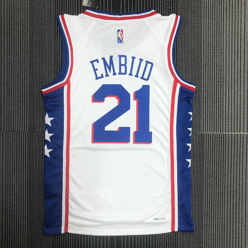 75th anniversary NBA Philadelphia 76ers Basketball Jersey V-neck White #21 EMBIID