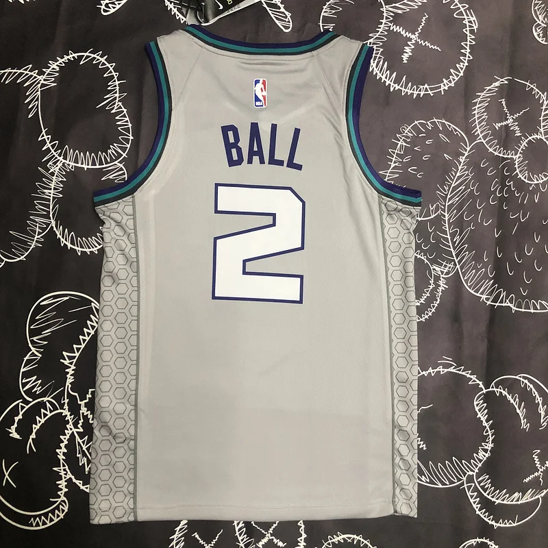 2019   Charlotte Hornets Basketball Jersey    Gray  #2  BALL