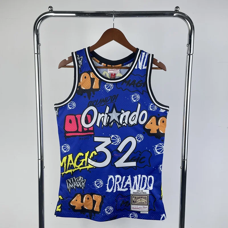 1994 1995 Mitchell Ness Hot Print Retro Orlando Magic Basketball Jersey  Graffiti #32 ONEAL