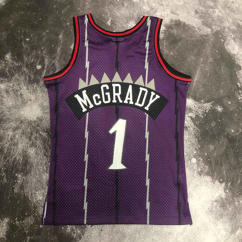 1999 Mitchell Ness Hot Print Retro NBA Toronto Raptors Basketball Jersey Purple #1 McGrady