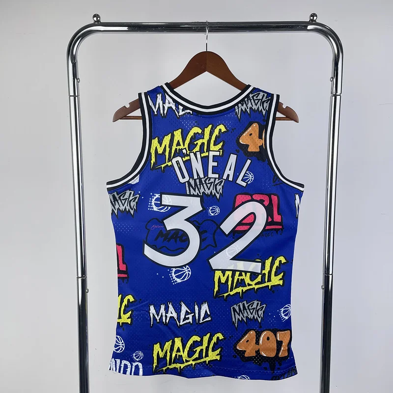 1994 1995 Mitchell Ness Hot Print Retro Orlando Magic Basketball Jersey  Graffiti #32 ONEAL