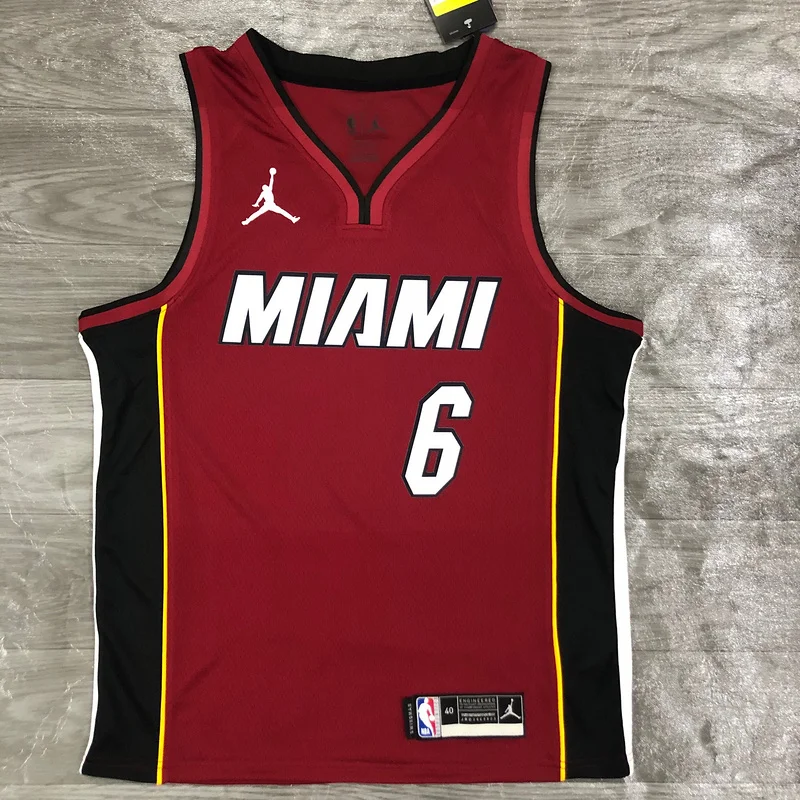 2021 Season NBA Miami Heat basketball jersey Jordan V-neck maroon red #6 JAMES