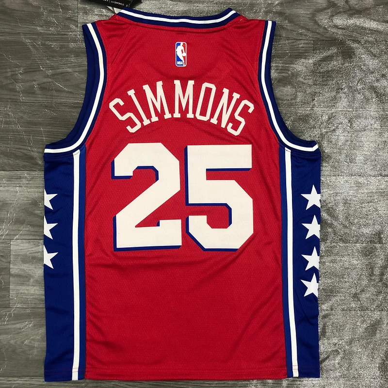 2021 Season NBA Philadelphia 76ers Basketball Jersey Jordan theme Red #25 SIMMONS