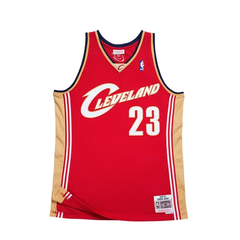 03/04 Mitchell Ness Hot Print Retro Cleveland Cavaliers Basketball Jersey  Red #23 JAMES