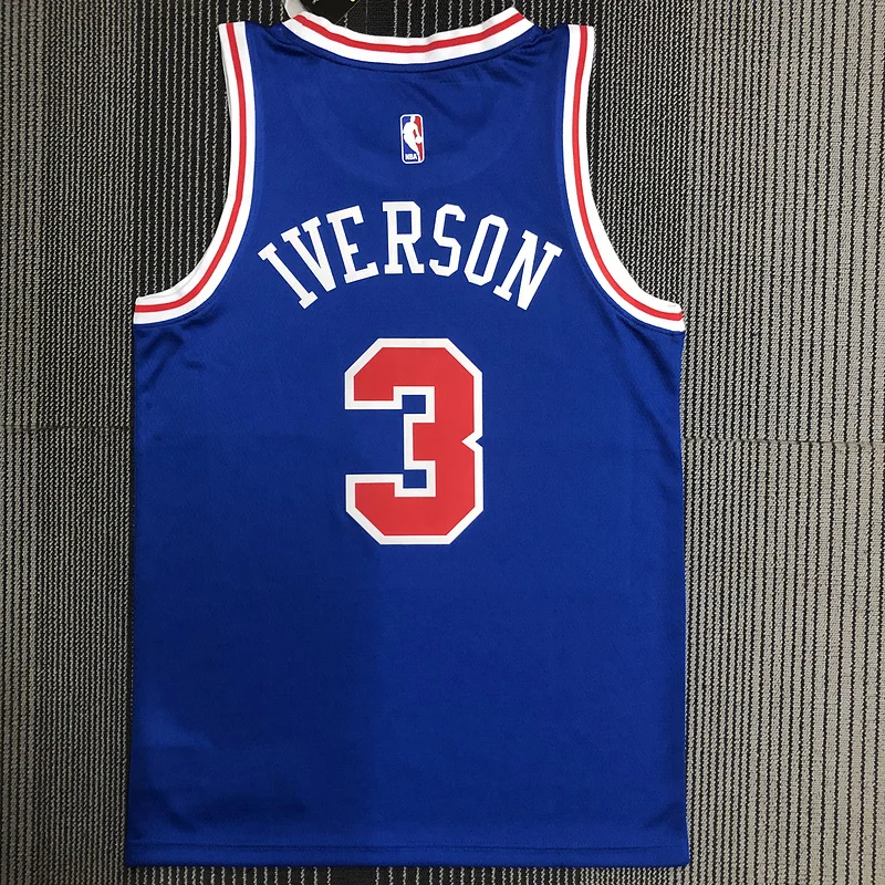 NBA Philadelphia 76ers Basketball Jersey Retro round neck Blue #3 IVERSON