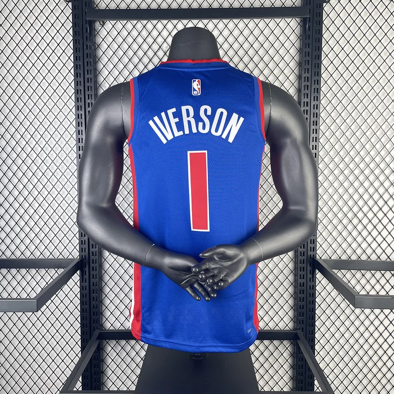 2023 Detroit Pistons Basketball Jersey Aawy Blue #1 IVERSON