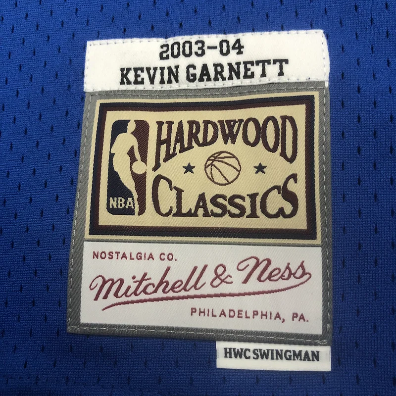 2003 2004 Mitchell Ness Hot Print Retro Minnesota Timberwolves Basketball Jersey Blue #21 GARNETT