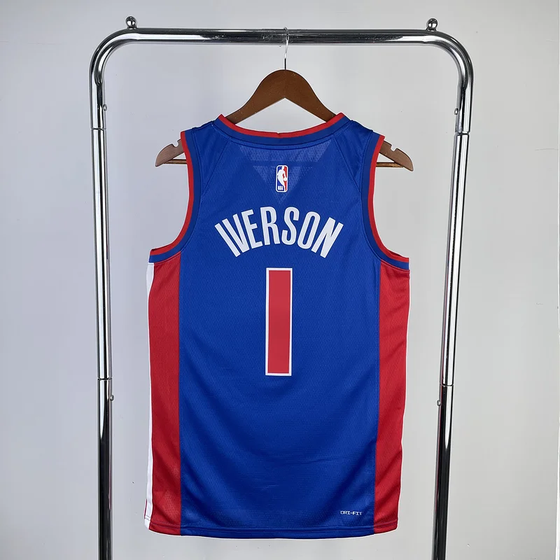 2023 Detroit Pistons Basketball Jersey Aawy Blue #1 IVERSON