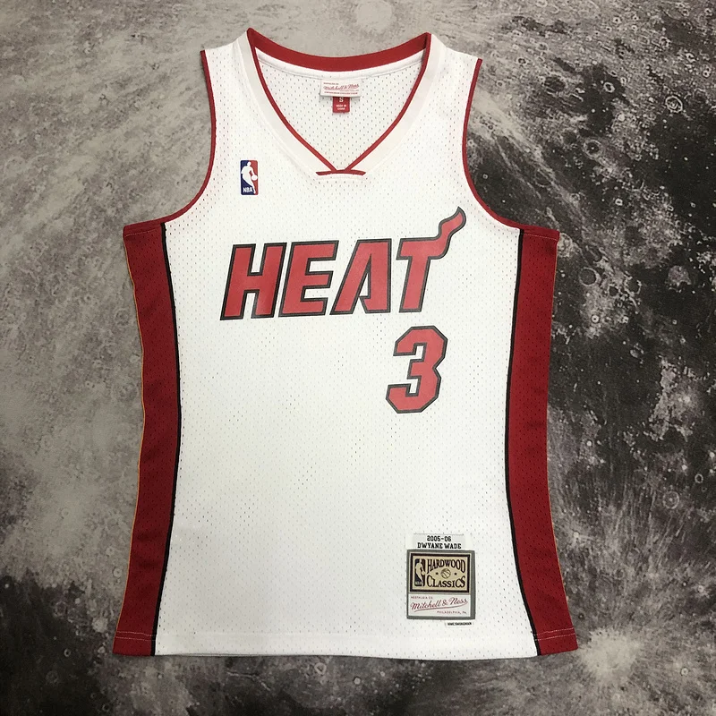 2005 2006 Season MN Hot Print Retro NBA Miami Heat basketball jersey White #3 WADE