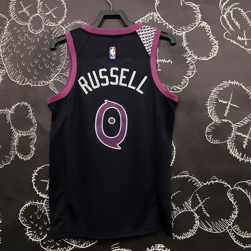 Minnesota Timberwolves Basketball Jersey Black Purple #0 RUSSELL