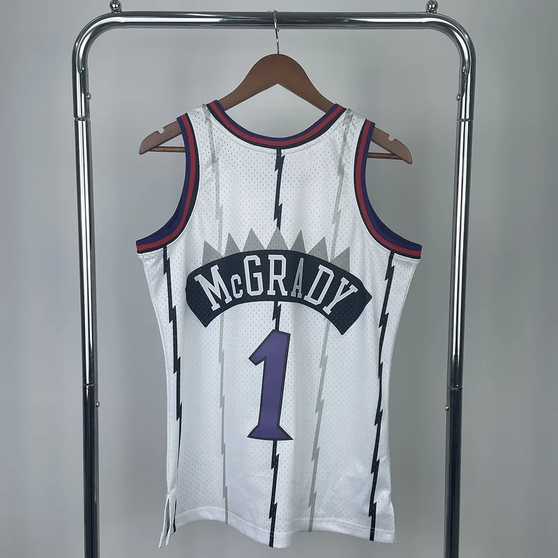 1999 Mitchell Ness Hot Print Retro NBA Toronto Raptors Basketball Jersey White #1 McGrady