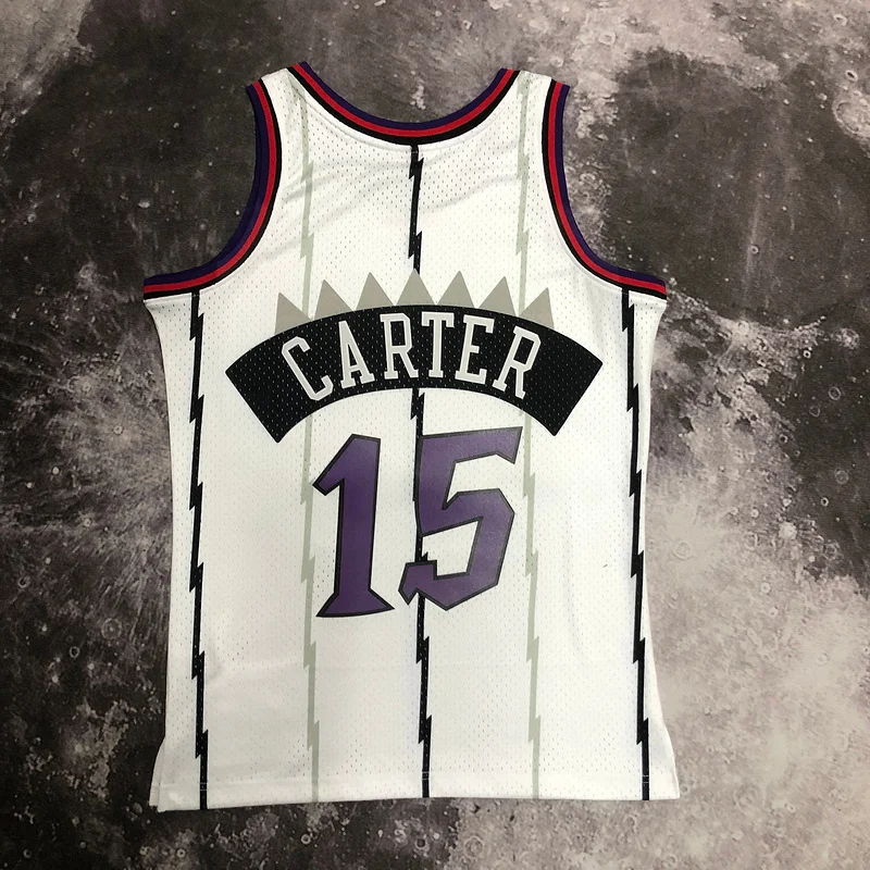 1999 Mitchell Ness Hot Print Retro NBA Toronto Raptors Basketball Jersey White #15 CARTER