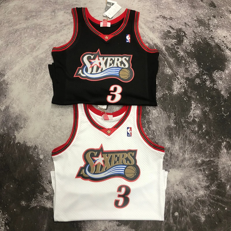 1998 Season MN Hot Print Retro NBA Philadelphia 76ers Basketball Jersey White #3 IVERSON