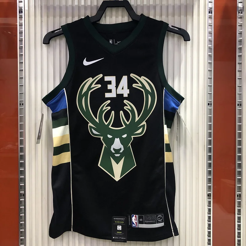 NBA Milwaukee Bucks Basketball jersey V-neck Black #34 Antetokounmpo