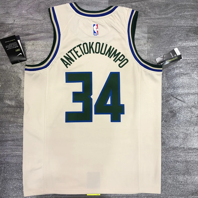 NBA Milwaukee Bucks Basketball jersey round beige #34 Antetokounmpo