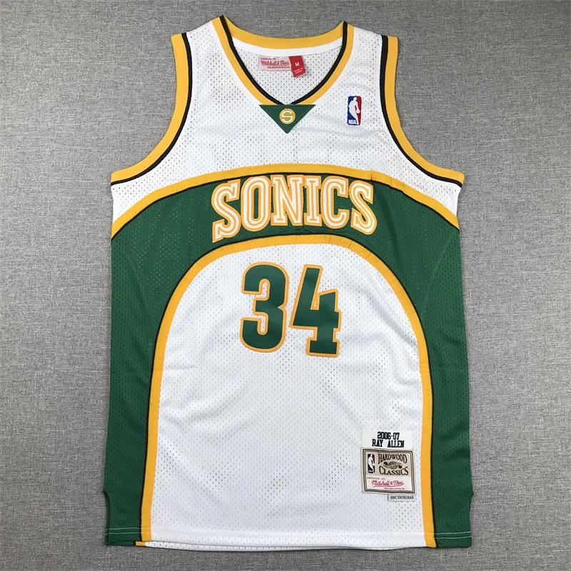 Mitchell Ness NBA Seattle SuperSonics Basketball jersey 34 Retro White