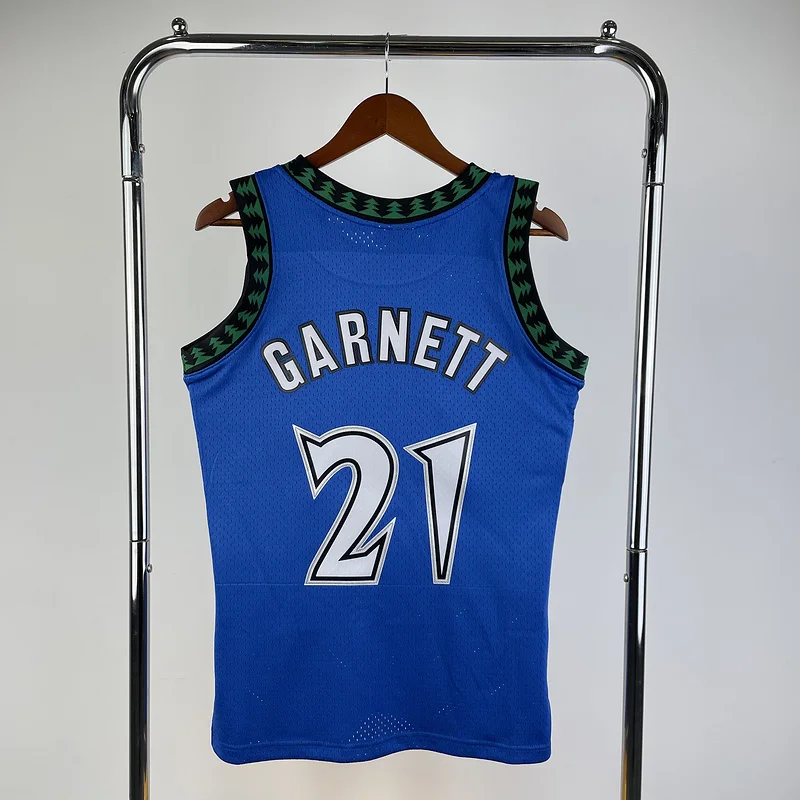 2003 2004 Mitchell Ness Hot Print Retro Minnesota Timberwolves Basketball Jersey Blue #21 GARNETT