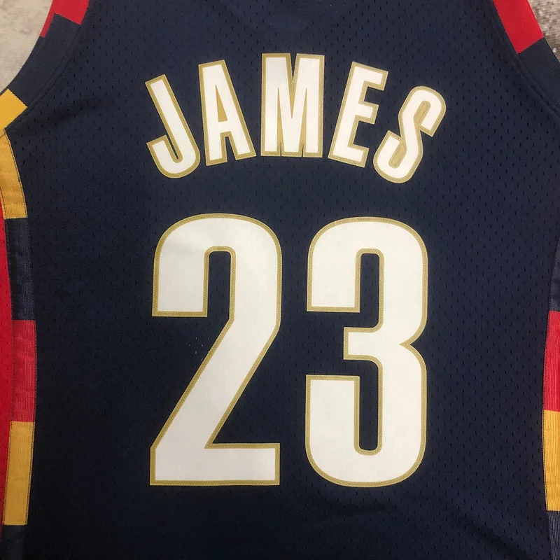 08/09 Mitchell Ness Hot Print Retro Cleveland Cavaliers Basketball Jersey  Blue #23 JAMES