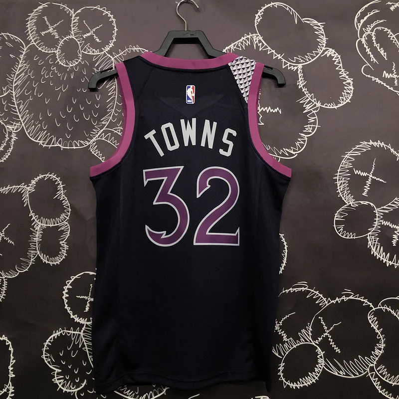 Minnesota Timberwolves Basketball Jersey Black Purple #32 TOWNS