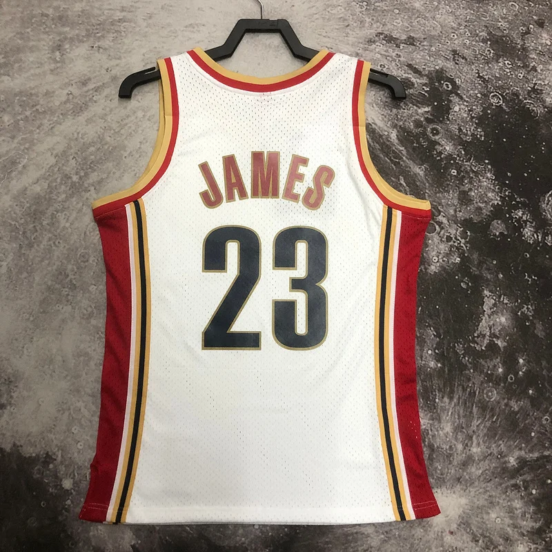 03/04 Mitchell Ness Hot Print Retro Cleveland Cavaliers Basketball Jersey White #23 JAMES