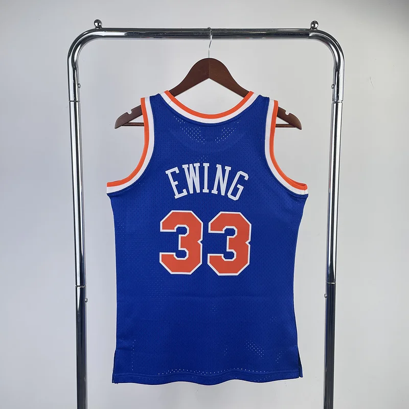 Mitchell Ness Hot Print Retro New York Knicks Basketball Jersey 1991 1992 Blue #33 EWING