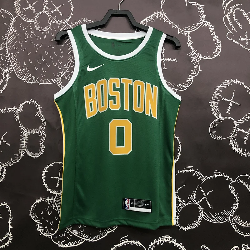 NBA Boston Celtics Basketball Jersey Green Gold #0 TATUM