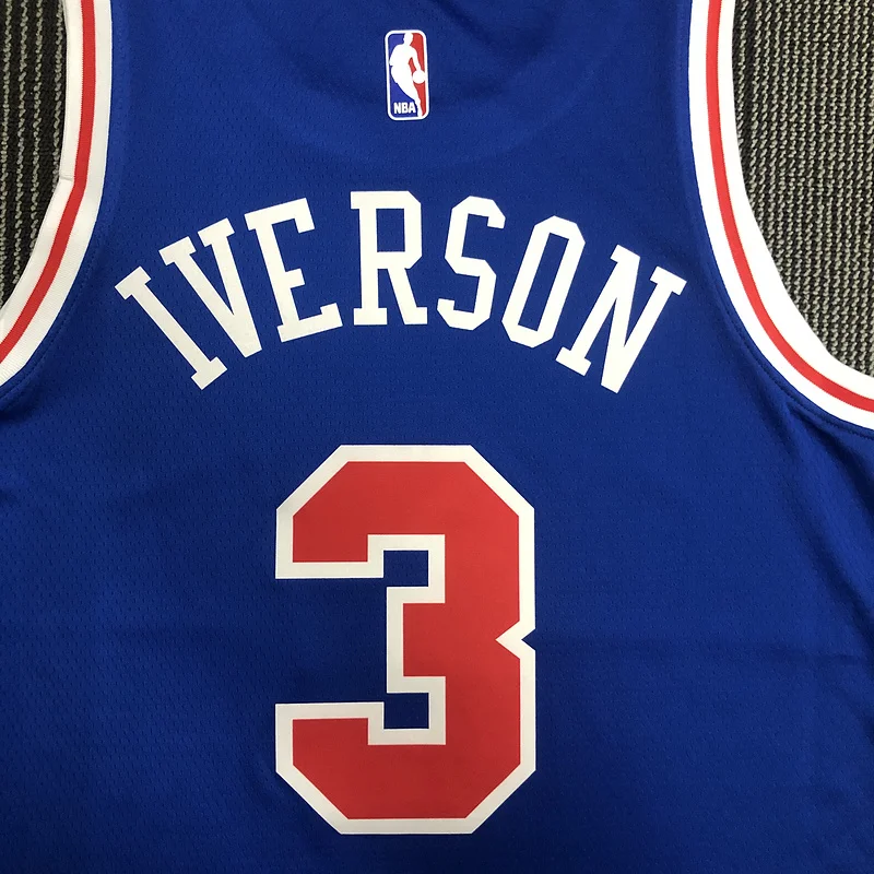 NBA Philadelphia 76ers Basketball Jersey Retro round neck Blue #3 IVERSON