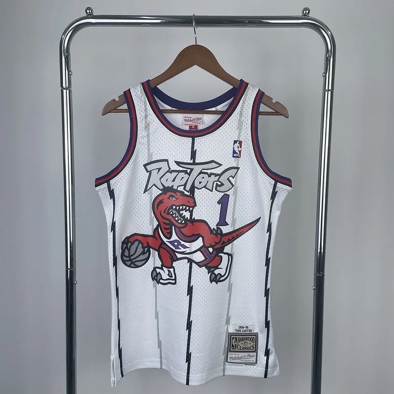 1999 Mitchell Ness Hot Print Retro NBA Toronto Raptors Basketball Jersey White #1 McGrady