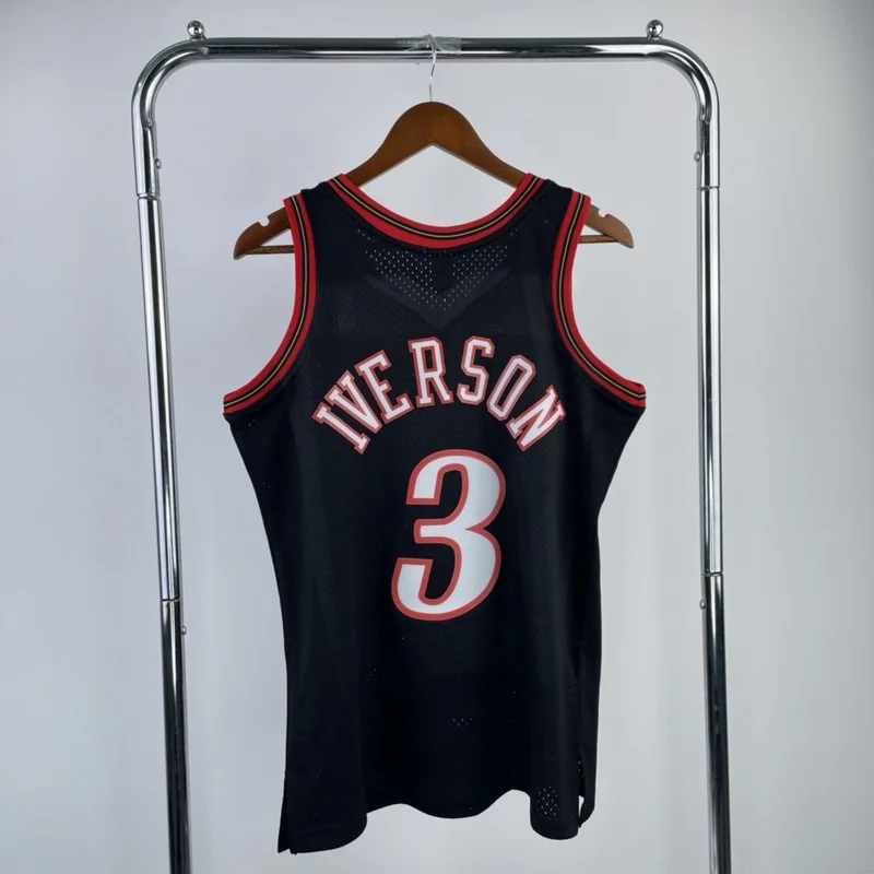 1997 1998 Season MN Hot Print Retro NBA Philadelphia 76ers Basketball Jersey Black #3 IVERSON