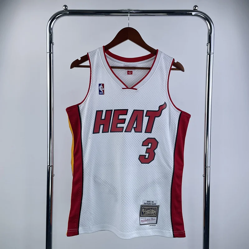 2005 2006 Season MN Hot Print Retro NBA Miami Heat basketball jersey White #3 WADE