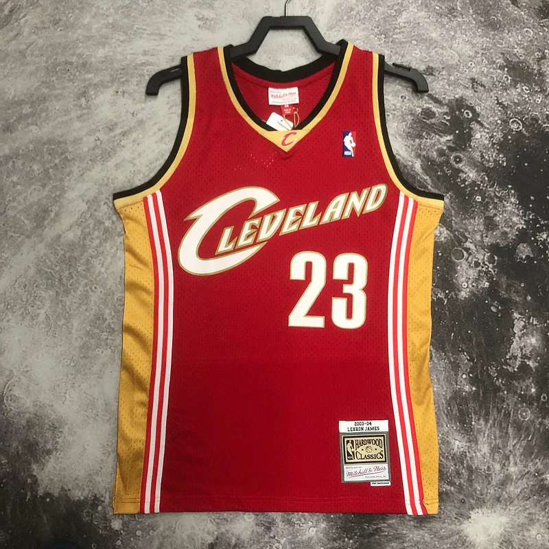 03/04 Mitchell Ness Hot Print Retro Cleveland Cavaliers Basketball Jersey  Red #23 JAMES