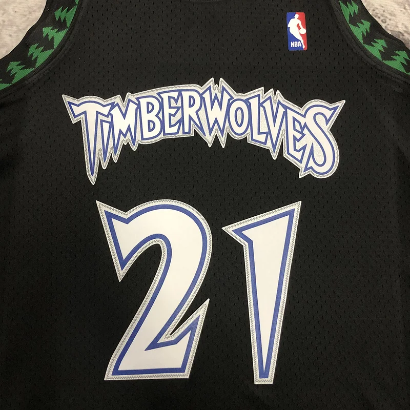 1997 1998 Mitchell Ness Hot Print Retro Minnesota Timberwolves Basketball Jersey Black #21 GARNETT