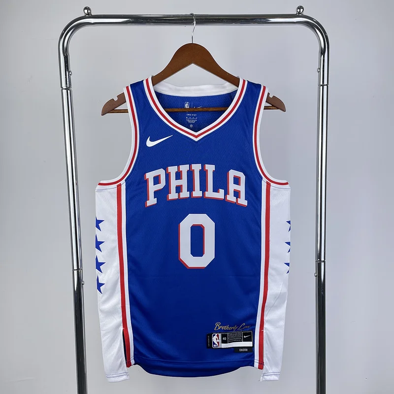 2023 Season NBA Philadelphia 76ers Basketball Jersey V-neck Blue #0 MAXEY