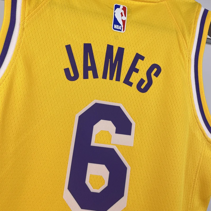 Youth kids Basketball Jersey Los Angeles Lakers Yellow #6 JAMES