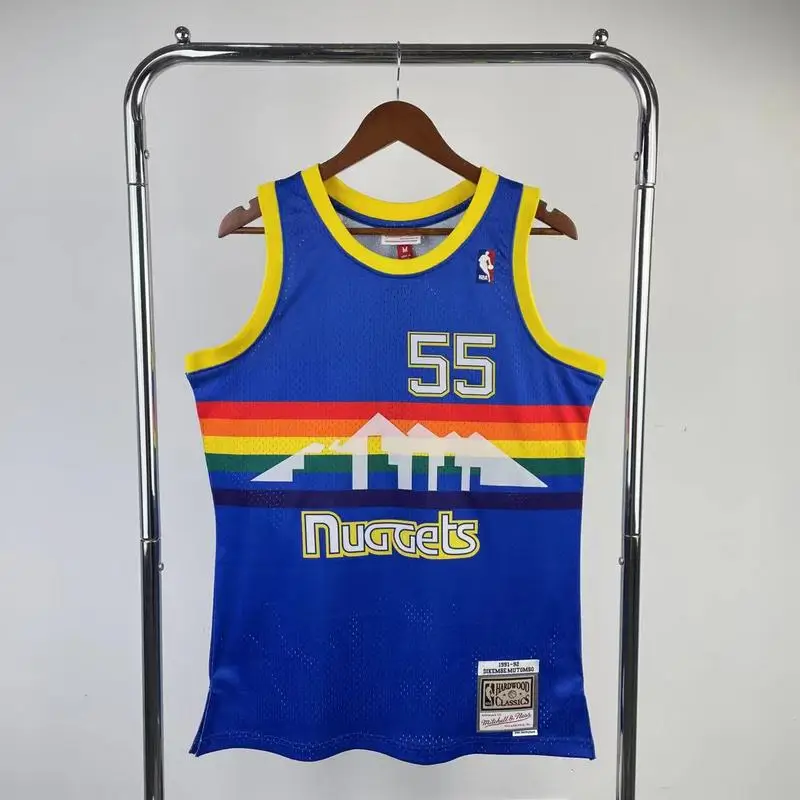 1991 1992 Season Mitchell Ness Hot Print Retro NBA Denver Nuggets Basketball jersey Blue #55 MUTOMBO