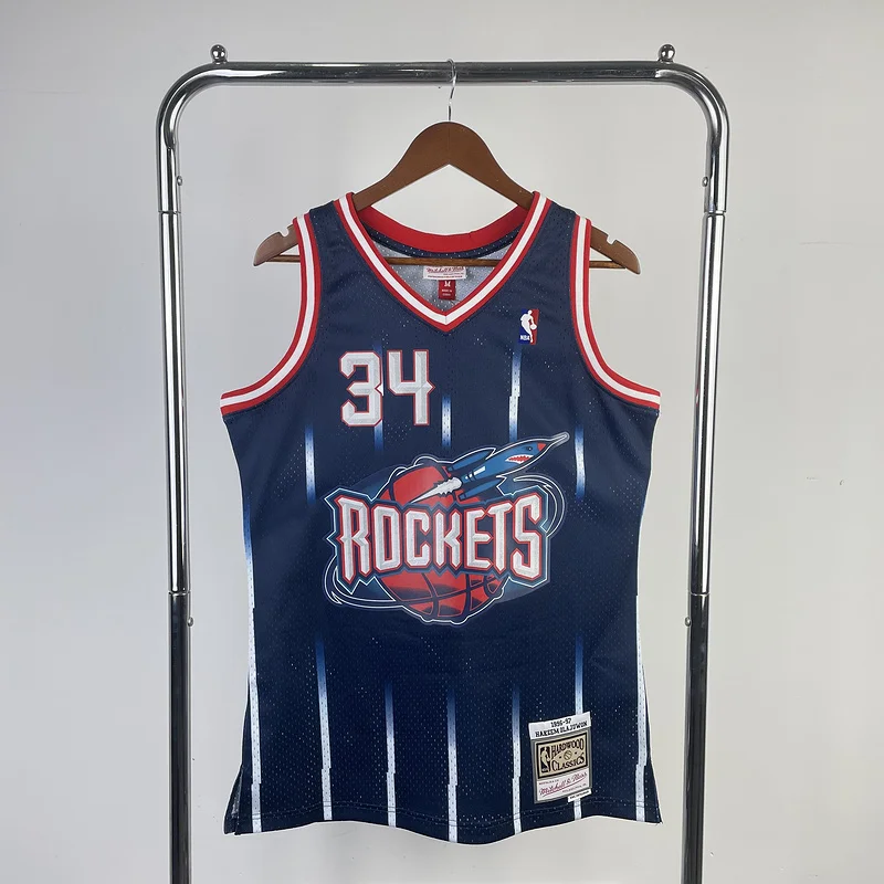 Mitchell Ness Hot Print Retro Houston Rockets Basketball Jersey 1996 1997 #34 OLAJUWON