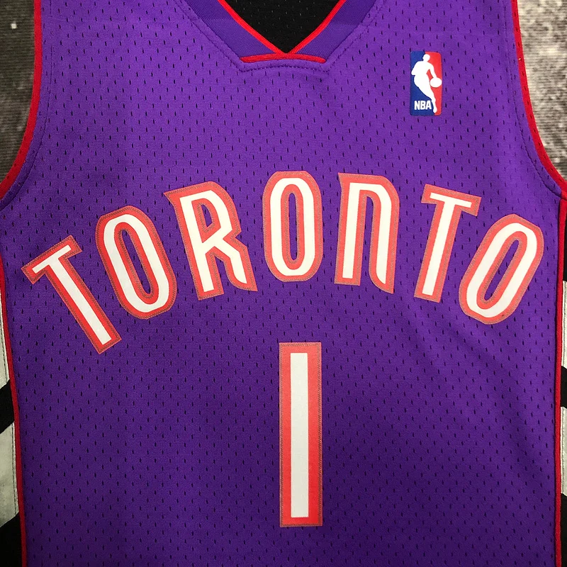 2000 Mitchell Ness Hot Print Retro NBA Toronto Raptors Basketball Jersey Black #1 McGrady