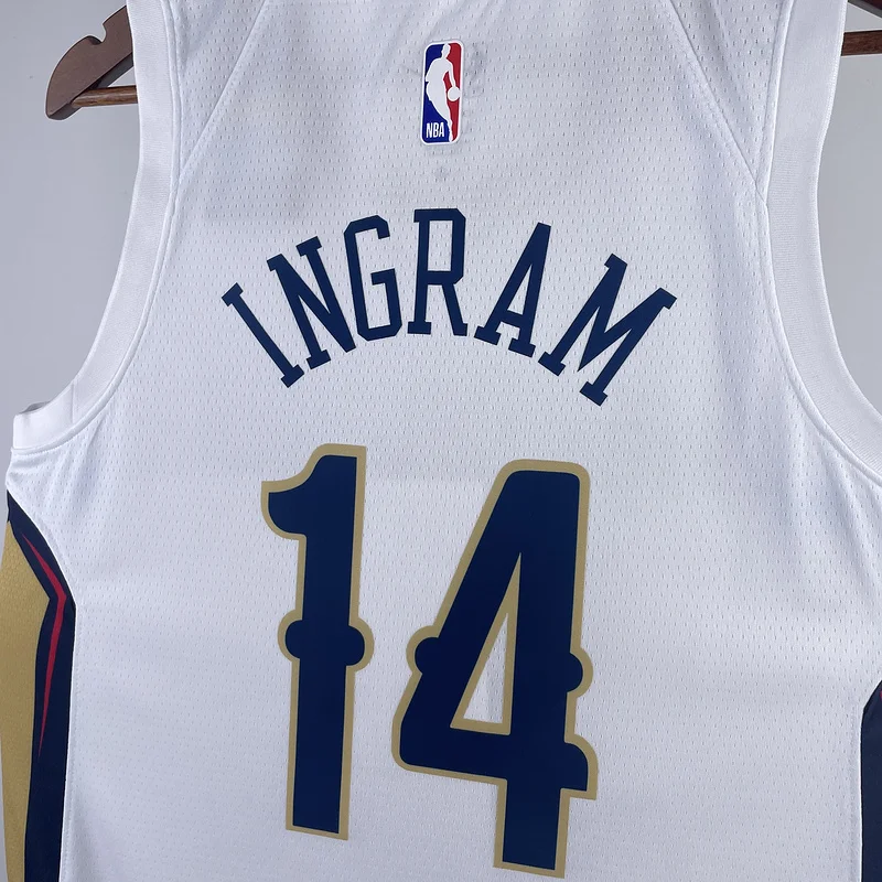 2023  New Orleans Pelicans Basketball jersey   Home   White  #14  INGRAM