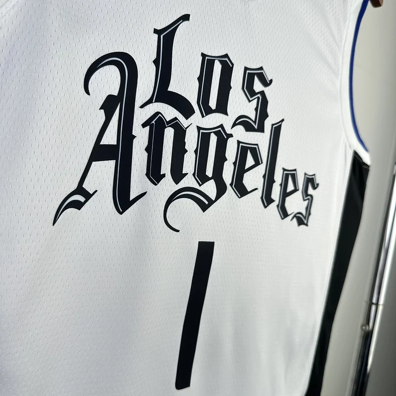 2021 Season  NBA Los Angeles Clippers Basketball jersey   Latin   White  #1    HARDEN