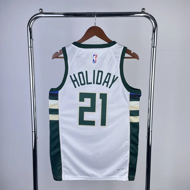 2023 Season NBA Milwaukee Bucks Basketball jersey Home White #21 HOLIDAY