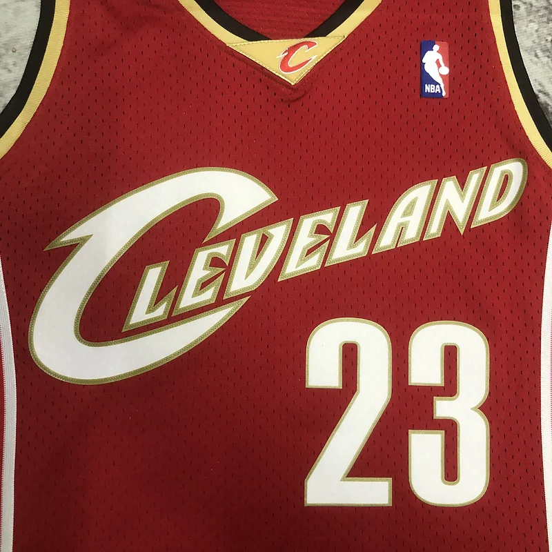 03/04 Mitchell Ness Hot Print Retro Cleveland Cavaliers Basketball Jersey  Red #23 JAMES