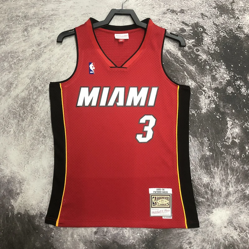 2005 2006 Season MN Hot Print Retro NBA Miami Heat basketball jersey red #3 WADE