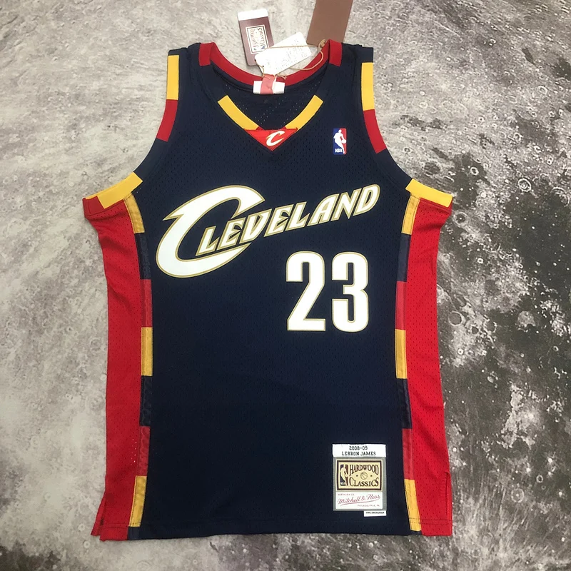 08/09 Mitchell Ness Hot Print Retro Cleveland Cavaliers Basketball Jersey  Blue #23 JAMES