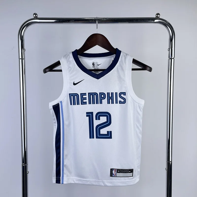 Youth kids Basketball Jersey Memphis Grizzlies White #12 MORANT