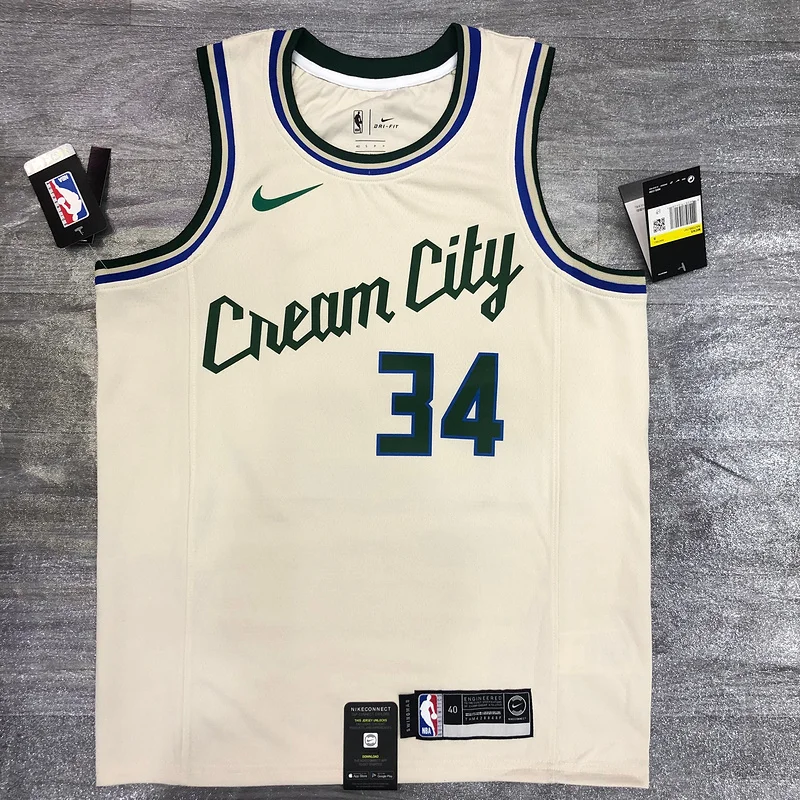 NBA Milwaukee Bucks Basketball jersey round beige #34 Antetokounmpo