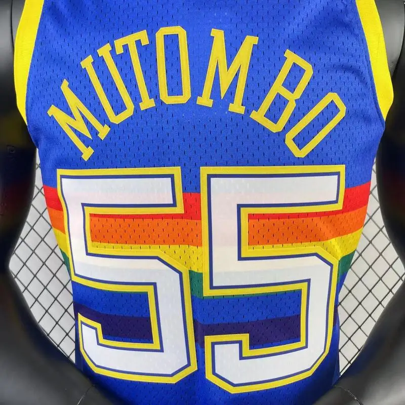 1991 1992 Season Mitchell Ness Hot Print Retro NBA Denver Nuggets Basketball jersey Blue #55 MUTOMBO